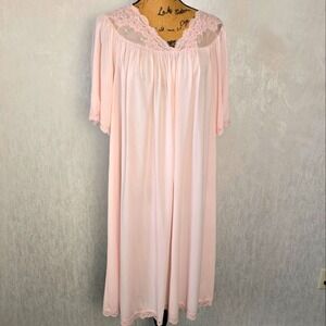 Shadowline Lrge Nightgown + Robe Set Pink Lace Elegant Nightwear Vintage 80s NWT